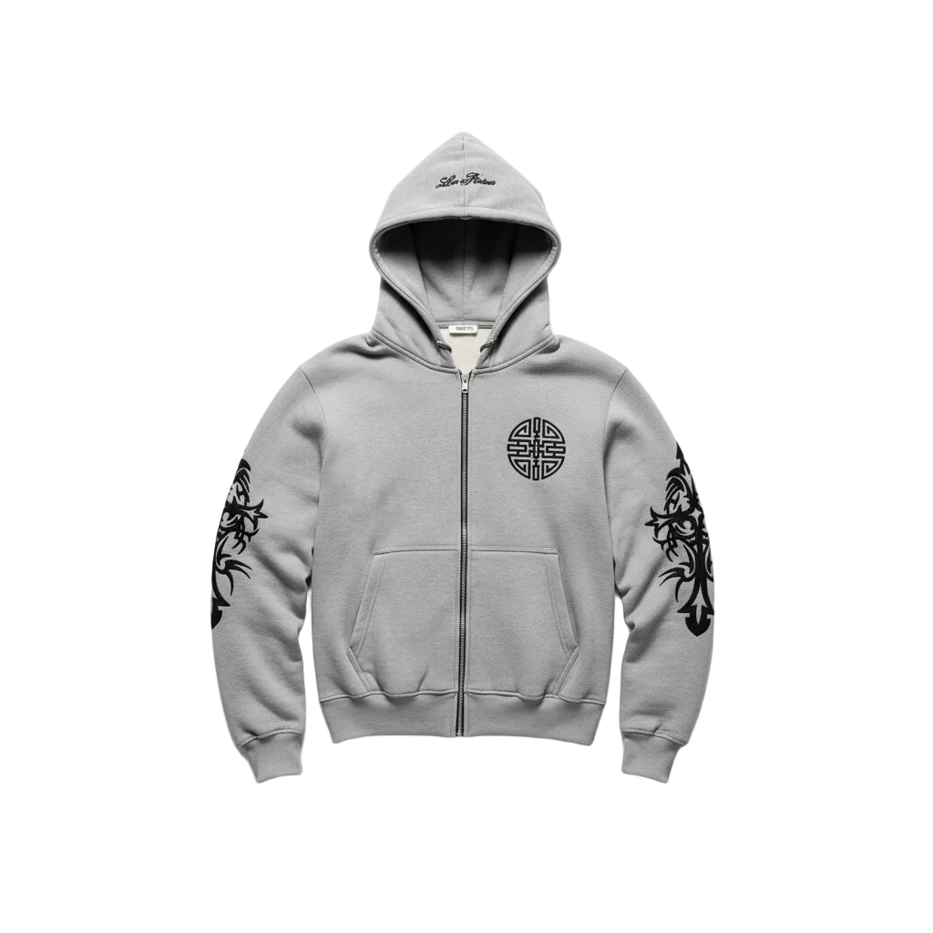 Les Riches Tribal Zip Hoodie Grey